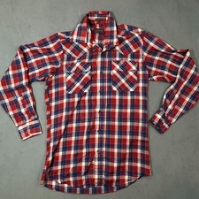 Vintage Levi's Shirt Mens Small Red Plaid Button Up Shirt Made in USA Pockets