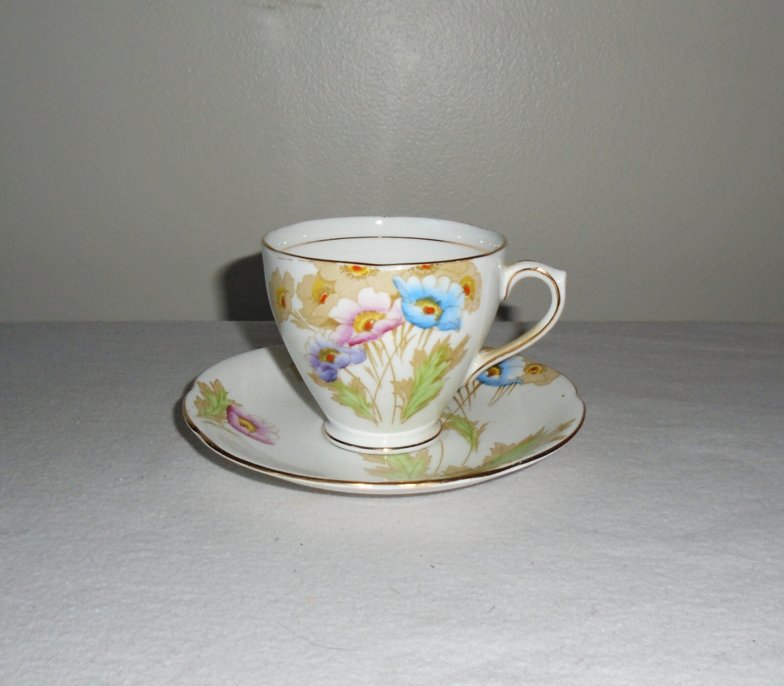 Royal Mayfair Teacup and Saucer Poppy Flowers English China