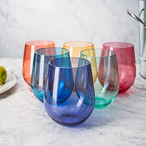 European Plastic Crystal Unbreakable Stemless Wine Glasses | Set of 6 | Acryl... - Picture 8 of 8