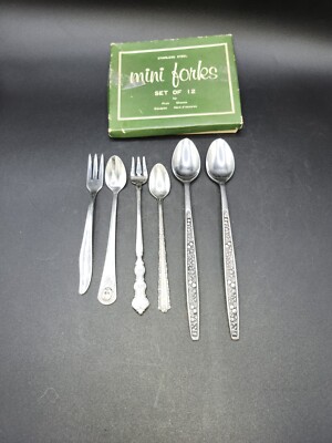  Mini Forks Stainless Appetizer Cocktail Gold Handles Japan Set of 12 + 7 (F)