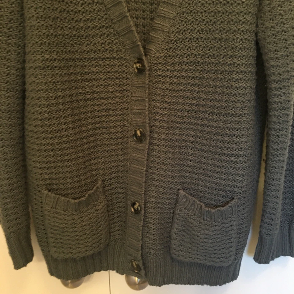 Cárdigan Suéter Bongo Talla L Botón Frontal “Abuela” Gris Suelto Tejido Bolsillos Acogedor Foto 2 de 4