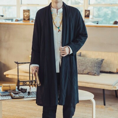 Herren Japanische Kimono Mantel Jacke Locker Yukata Outwear Lang Bademantel  Top