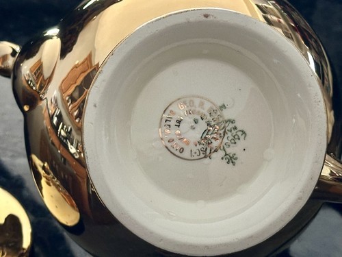 LOTE VINTAGE TETERA Y CUENCO HOMER LAUGHLIN CÁSCARA DE HUEVO NAUTILUS ORO 22K años 40 - Imagen 6 de 8