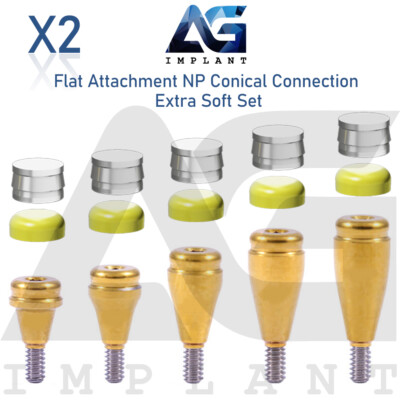 2 Flat Attachment Abutment Extra Soft Silicone Set NP Conical Connection 
