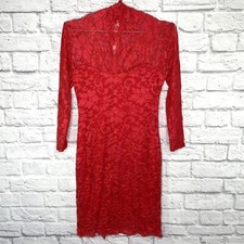 ASOS Red Lace Midi Pencil Body Con Dress Scalloped Hem and Neckline US Size 8