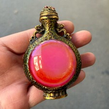 119g Collection China old antique Pure copper Inlaid with gems snuff bottle 1pcs