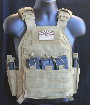 ARMR UNLMTD Tactical Vest -Tac Plate Carrier - Coyote with Mag Pouches - Military Adjustable