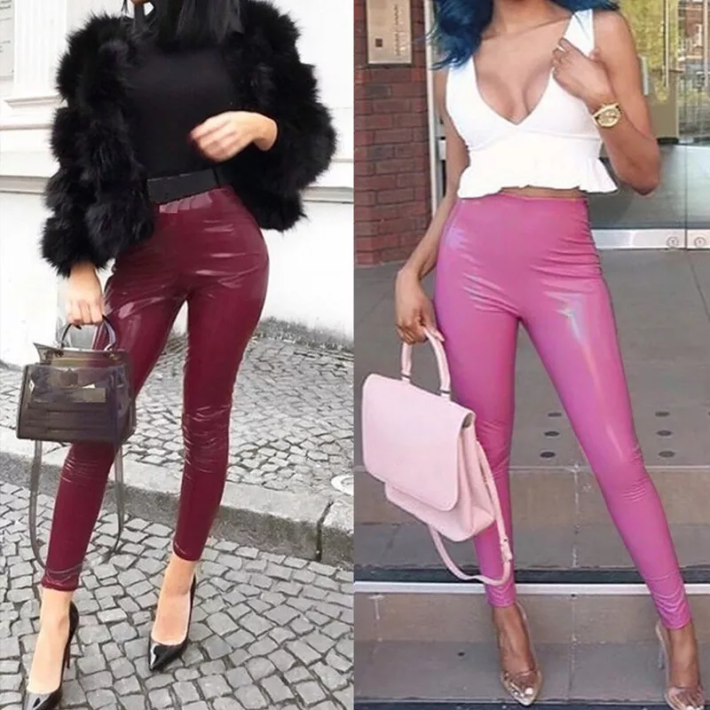 Women's Pink Leather & Faux Leather Pants & Leggings