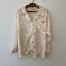 Vintage Victorias Secret Ivory Long Sleeve Satin Button Pajama Top Womens Medium