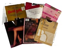 Lot Of 6 Pair Pantyhose Stockings Medium Black Nude Beige Nylon Control Top