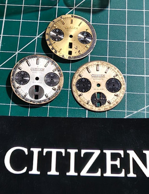 Lot of 3 Dial Vintage 70s Original Citizen Bullhead 8110 Challenge Timer Flyback