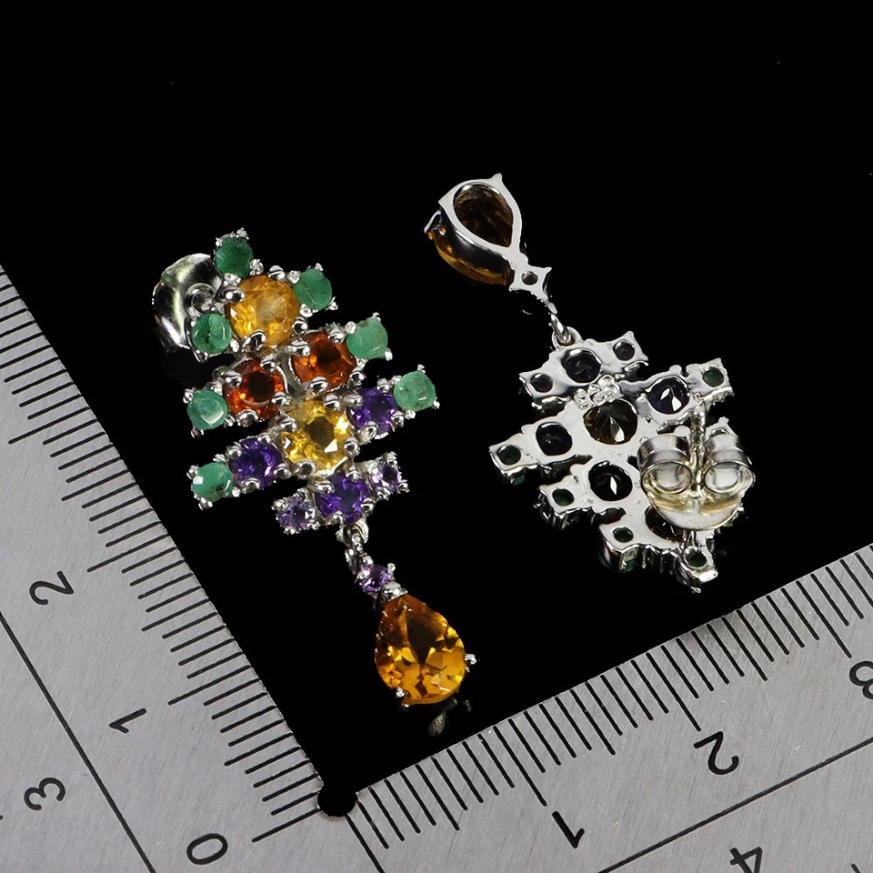 925 Sterling Silber Ohrringe Birne Citrin Amethyst Smaragd No USA Einfuhr Fees - Bild 3 von 4