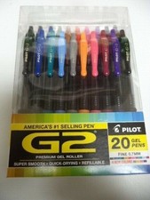 20 PILOT G2 ASSORTED COLORS 0.7mm ROLLER BALL PENS FINE 31020   USA FREE SHIP