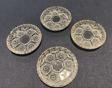 Vintage Crystal Glass Ashtrays Hexagonal Pressed Pattern Sawtooth Edge Set Of 4