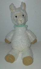 Mary Meyer 14" White Cream Llama Shaggy Fur Plush Stuffed Animal Aqua Collar