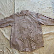 Mens Brooks Brothers Cotton Button Up Dress Shirt 17.5 34 Orange Check