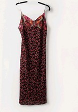 Natori Size L Black Pink Floral Semi Sheer Spaghetti Strap Nightgown Slip Dress