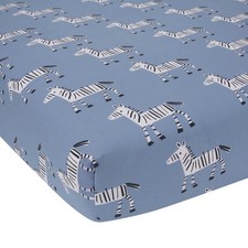 Lambs  Ivy Signature Zebra Blue Organic Cotton Breathable Fitted Crib Sheet