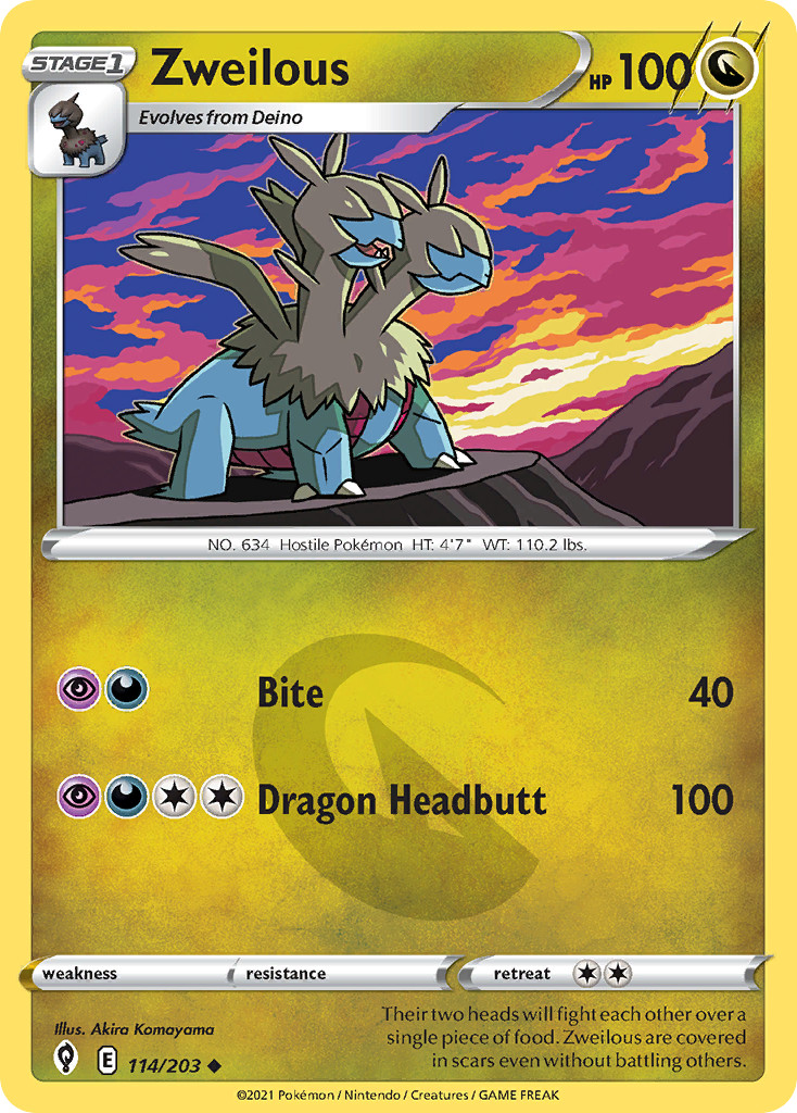 Zweilous 114/203 Evolving Skies Near Mint Reverse Holo Pokemon Card