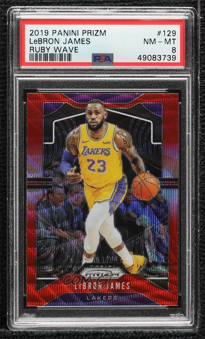 2019-20 Panini Prizm Ruby Wave Prizm LeBron James #129 PSA 8 0w4