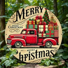 1pc Vintage Red Truck Christmas Wall Decor - Retro Holiday Decoration with Merry