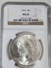 1923 Peace Silver Dollar NGC MS-64