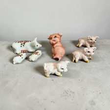 Vintage Lot of 7 Mini Ceramic Pig Figurines Pig Family Collectibles Farm Decor