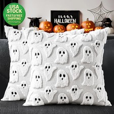 Halloween Ghost Pillow Covers Set 18X18 Soft Plush Faux Fur Decor 2 Pk