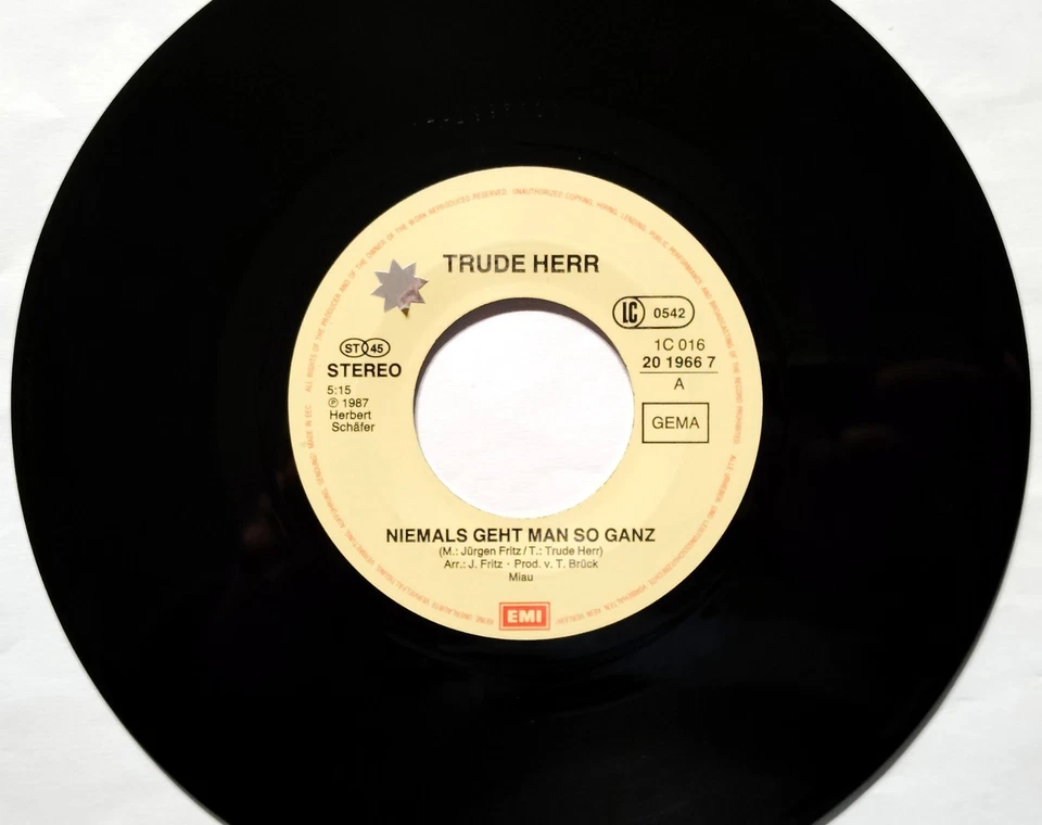 Trude Herr – Niemals geht man so ganz (1986) Single, Vinyl, 7", Pop Rock, gebr. - Bild 3 von 4
