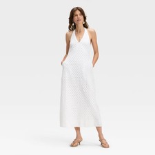 Women's Eyelet Maxi A-Line Dress - A New Day White S