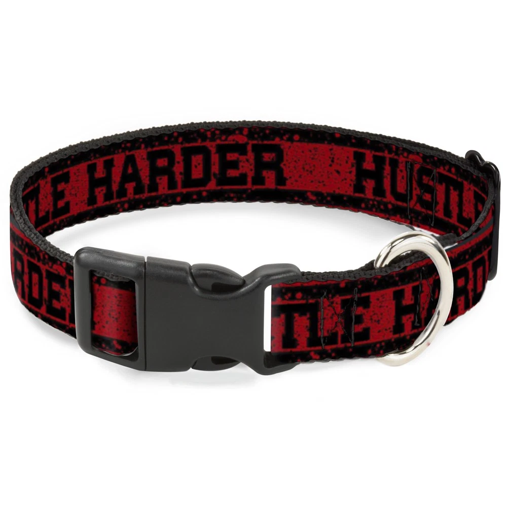Plastic Clip Collar HUSTLE HARDER/Stripes Weathered Red/Black NARROW-Small 7-8.5