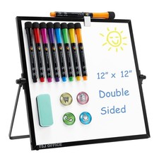 Small Magnetic Dry Erase Board 12x12 in, Double Sided, Wall/Desk, Black