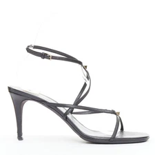 VALENTINO Rockstud black leather gold simple studs strappy sandals EU39
