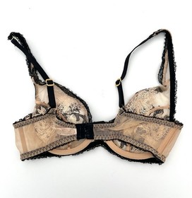 Agent Provocateur Luciela Bra 32C Peach Nude w Black Peony Floral Lace Lingerie