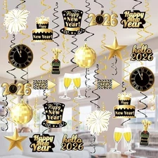 Happy New Year Hanging Swirls 36 Pack Black Gold