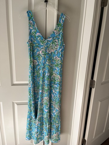 Vestido Lilly Pulitzer Nuevo con Etiquetas Madsen Cuello en V Midi Cúmulus Azul Chick Imán Talla M - Imagen 4 de 6