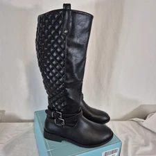 VEPOSE Black Quilted Knee High Tall Riding Boots Women's 8 NIB 