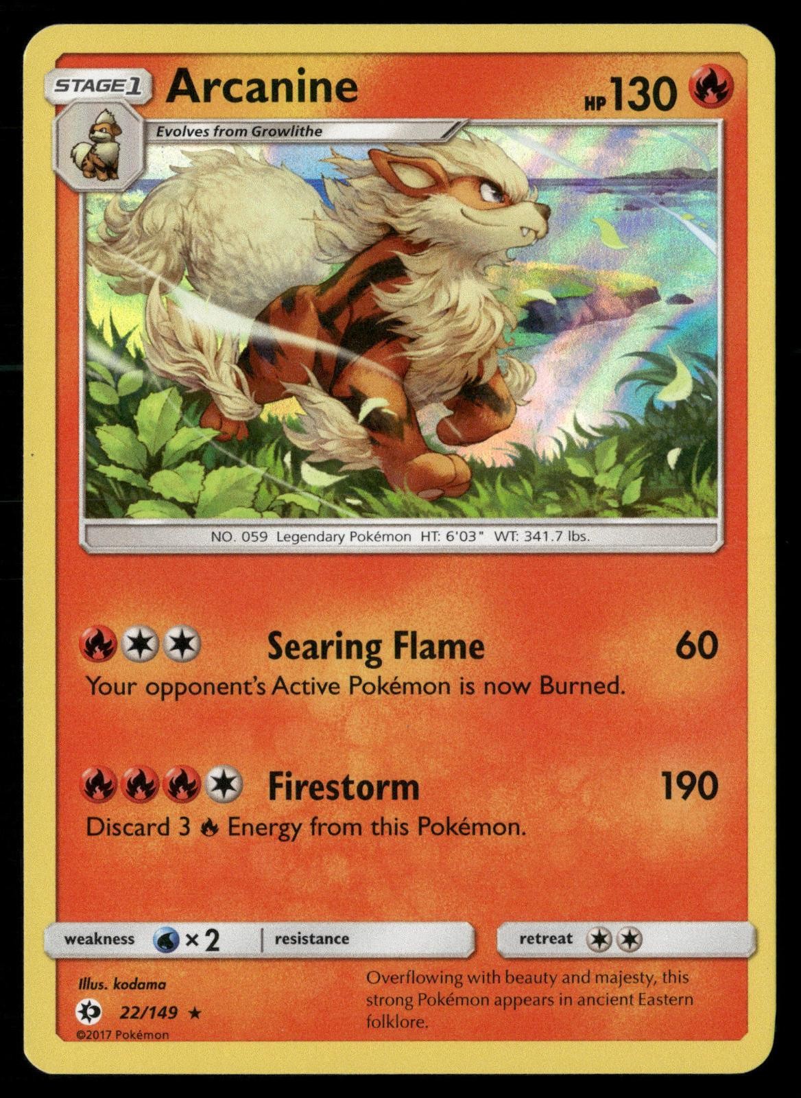 Arcanine 22/149 Holo Holo Rare SM Base Set Pokemon Holo NM