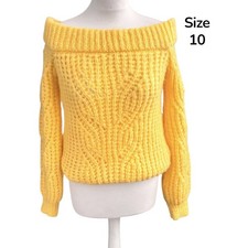 River Island Yellow Bardot Long Sleeve Chunky Jumper Size 10