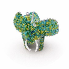 Handmade Beaded African Elephant Figurine Multicolor Wire Art Sculpture