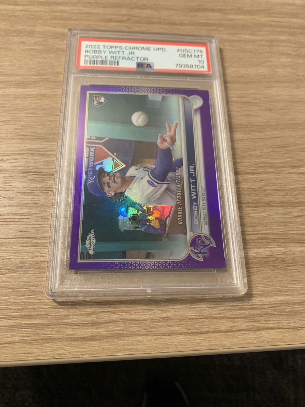 Bobby Witt Jr 2022 Topps Chrome Update PSA 10 Purple Refractor Rookie Card view 2