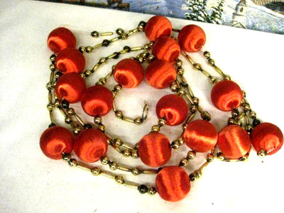 Vintage Mercury Glass Red Satin Ball Beaded Garland 110''  2067 TST