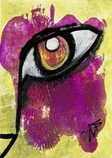 Original ACEO Black Cat Painting Collectible Face Modern Art By Samantha McLean