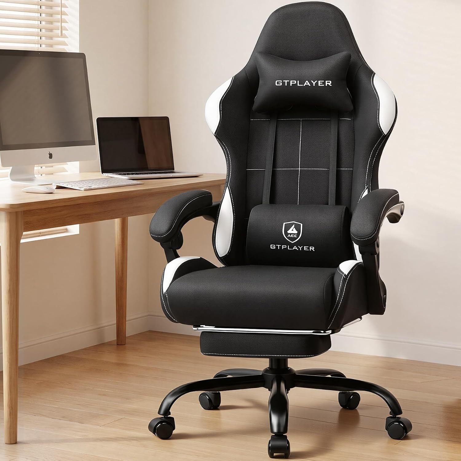 GTPLAYER Gaming Chair Fabric with Pocket Spring Cushion,Computer Office Chair wi