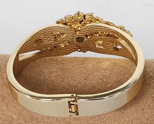 Blue Aurora Borealis Rhinestone Gold Tone 2 ½ “Cuff Bangle Bracelet - Picture 8 of 9