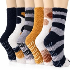 Non Slip Fuzzy Hospital Socks for with Grips Winter Warm Cozy Fluffy Slipper ...