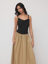 NWT cider Cotton Two Tone Cowl Neck Metal Detail Cami Maxi Dress Sz 10-12