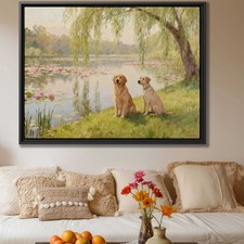 Labrador Framed Oil Painting Canvas Dog Artwork for Living Room Decor