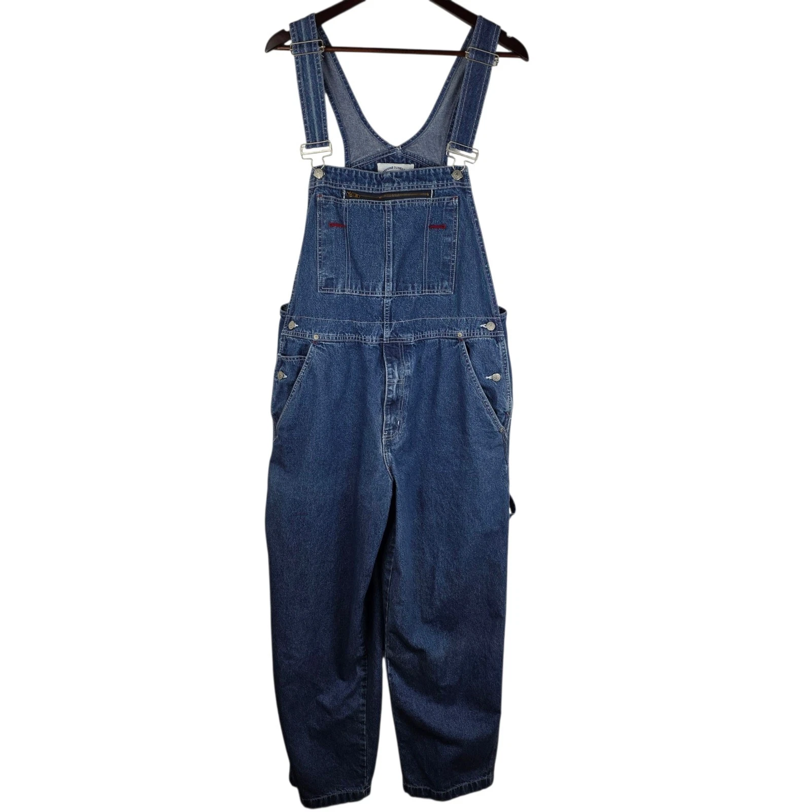VTG Faded Glory Overalls Mens L Denim Carpenter Bib Dungarees 90s Y2K Zip Pocket