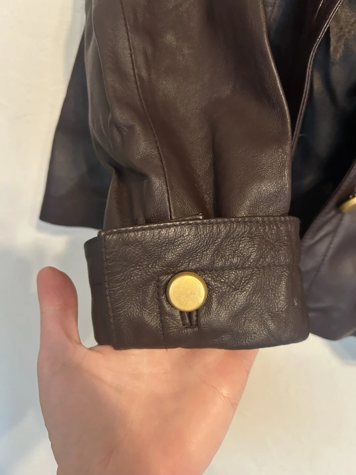 Chaqueta De Colección Y2K Años 90 Terry Lewis Cuero Genuino Marrón Grunge Cuello Piel L Foto 4 de 4